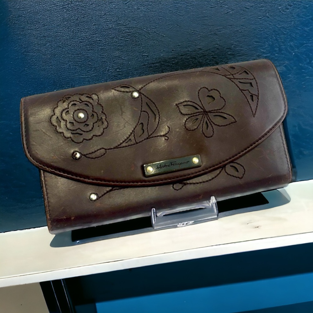 Distressed Salvatore Ferragamo Long Snap Wallet